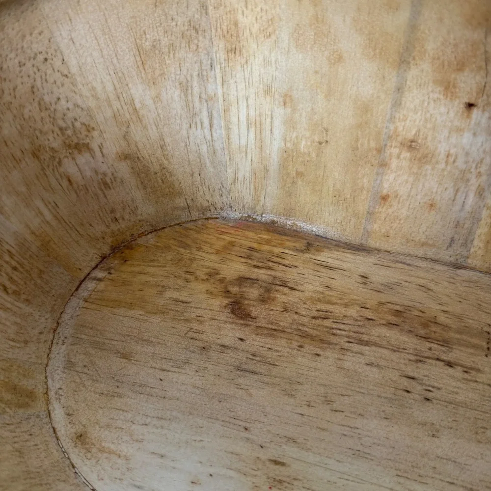 Pottery Barn Wooden Dough Bowl Oval Rustic Farmhouse Centerpiece Large 14.5 Inch